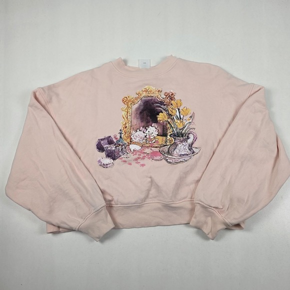 Disney Tops - Disney Sweatshirt Womens 1X Pink Cat Mirror Floral Graphic Fleece Pullover
